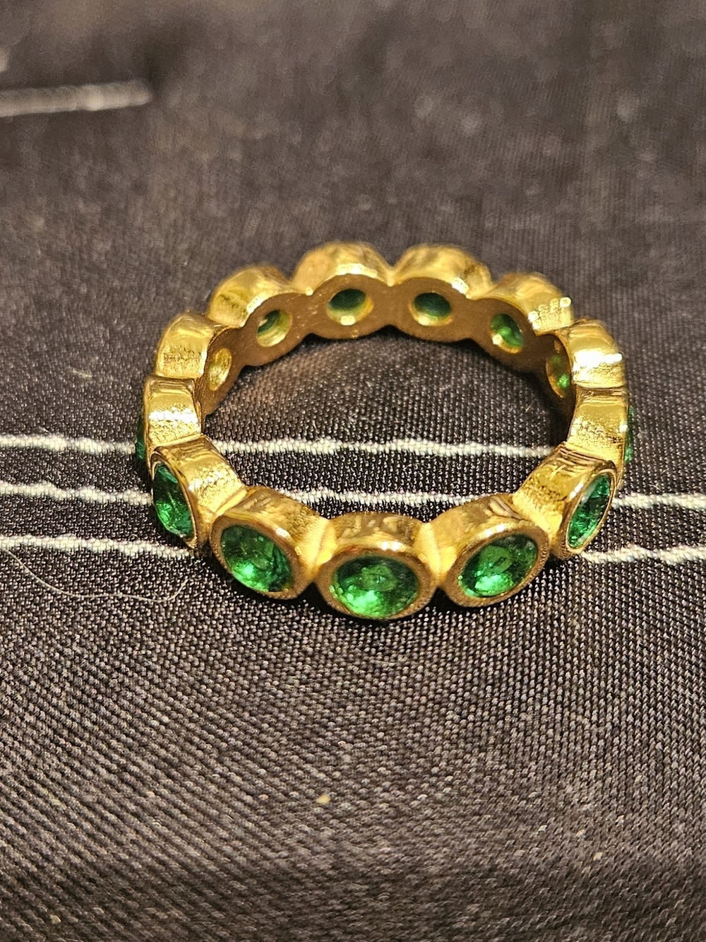 Gold-Tone Emerald Green Eternity Ring